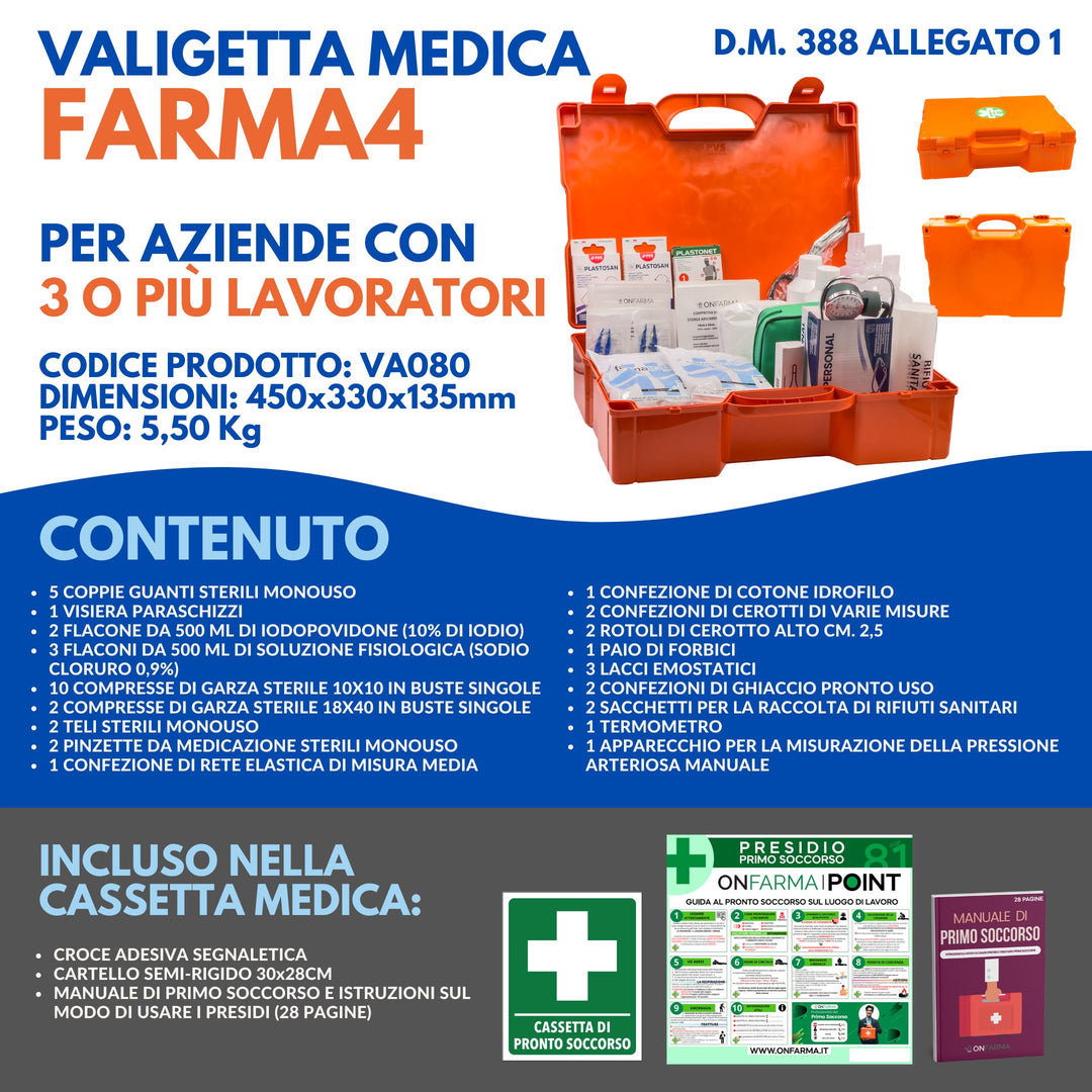 Cassetta Di Medicazione Auto Leina Standard 2025 (MHD) + 4 Gilet Alta Visibilità – Scadenza 01/2030